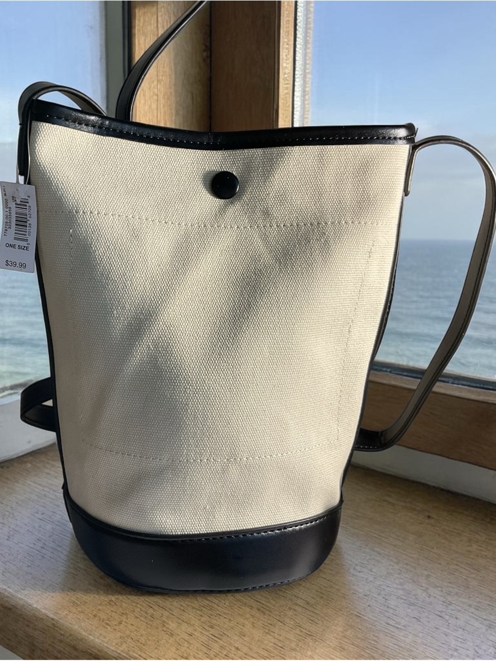 GAP Cream Canvas Bucket Bag with Black Trim